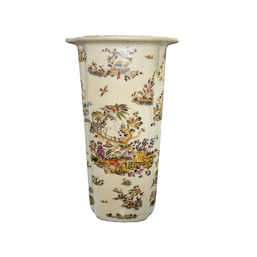 Antique Chinese Figural Vase with Geishas, Flowers and Butterflies M.B HUA RONG